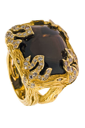 Кольцо, Magerit, желтое золото, дымчатый кварц, бриллианты