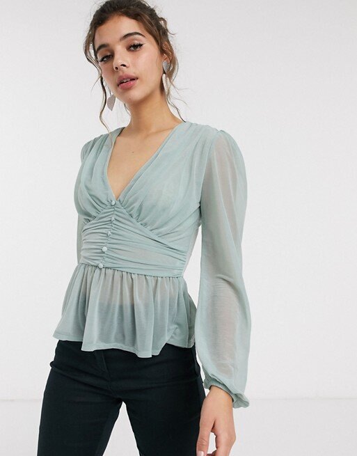 Шалфейно-зеленый сетчатый топ с баской ASOS DESIGN, 2 190 руб.