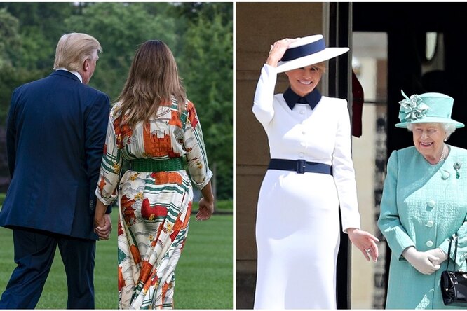 Меланья Трамп впечатлила королеву платьем с достопримечательностями Лондона
