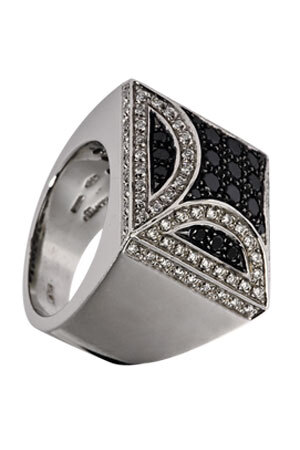 Кольцо, Leopizzo, белое золото, черные и белые бриллианты