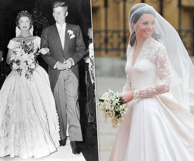 От Кеннеди до Миддлтон: 15 самых красивых свадебных платьев звезд