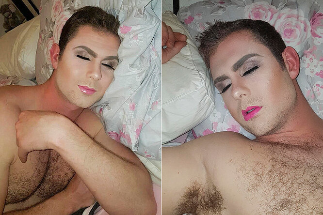 Обиженная девушка сделала своему парню макияж, пока он спал