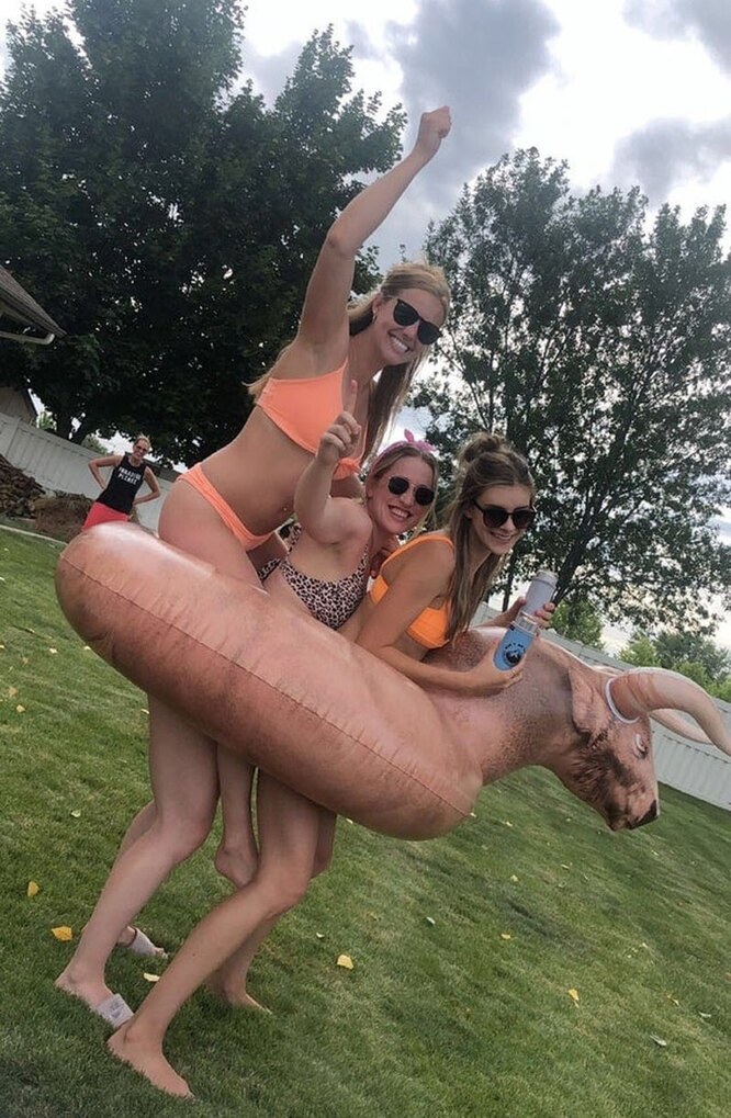 Why are the legs of the girl in the center so short?