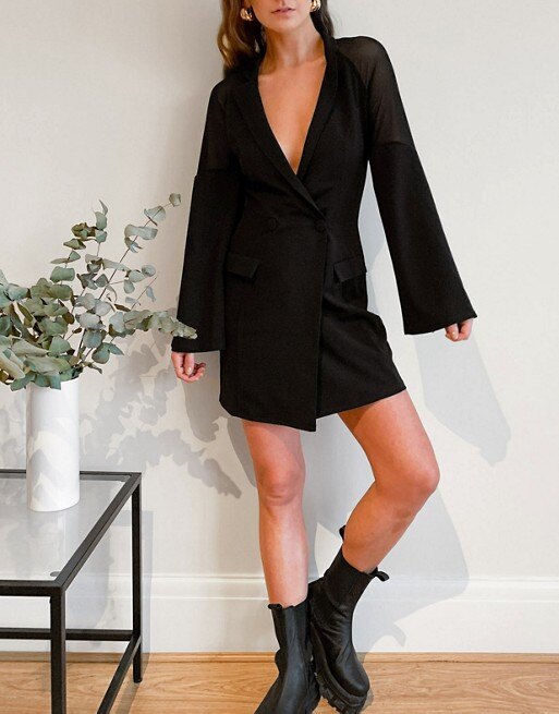 Черное платье-смокинг с вставками из сетки, ASOS DESIGN, 3690 руб.